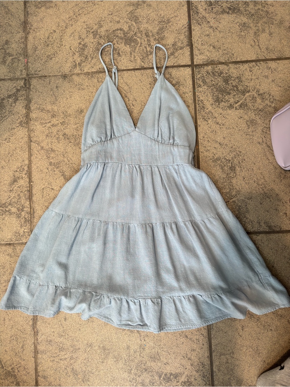 Light Blue Spaghetti Strap Tiered Mini Dress